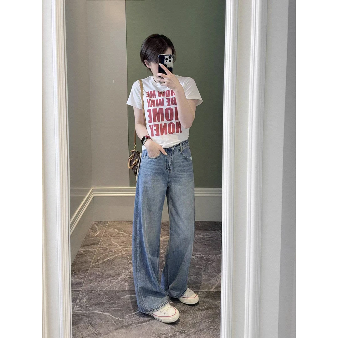 SU【900】花65 愫余 MWMA爆版新款百搭刺绣蓝标阔腿宽松牛仔裤~