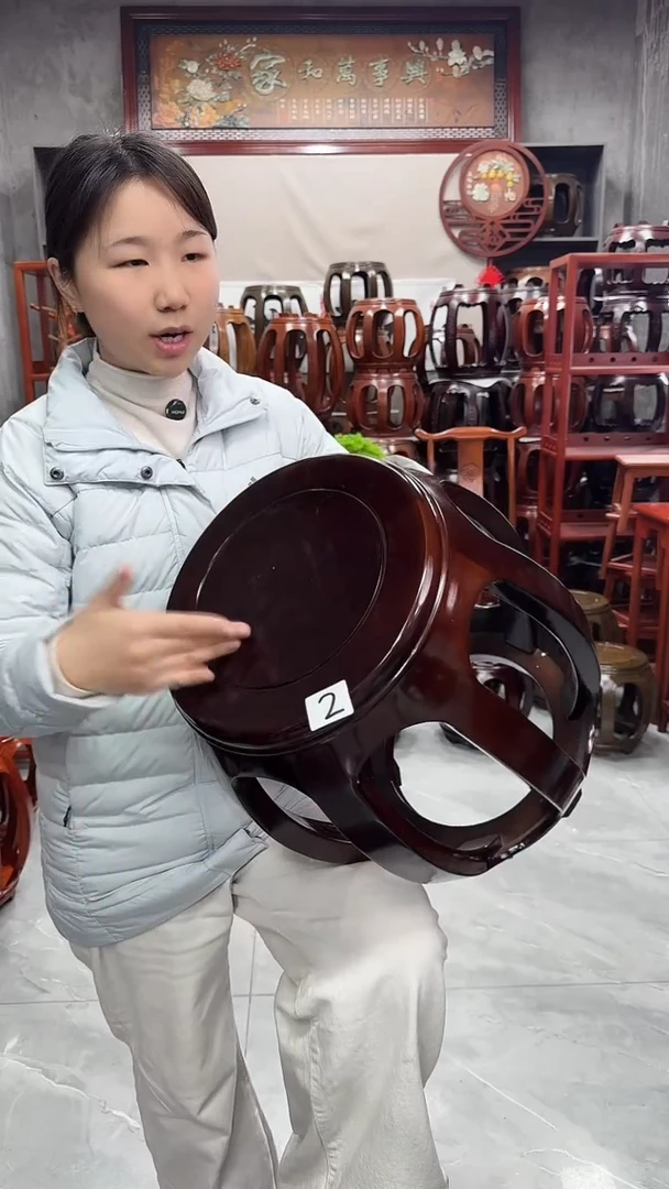 花梨木类家具【微瑕】酸枝色大号鼓凳2号