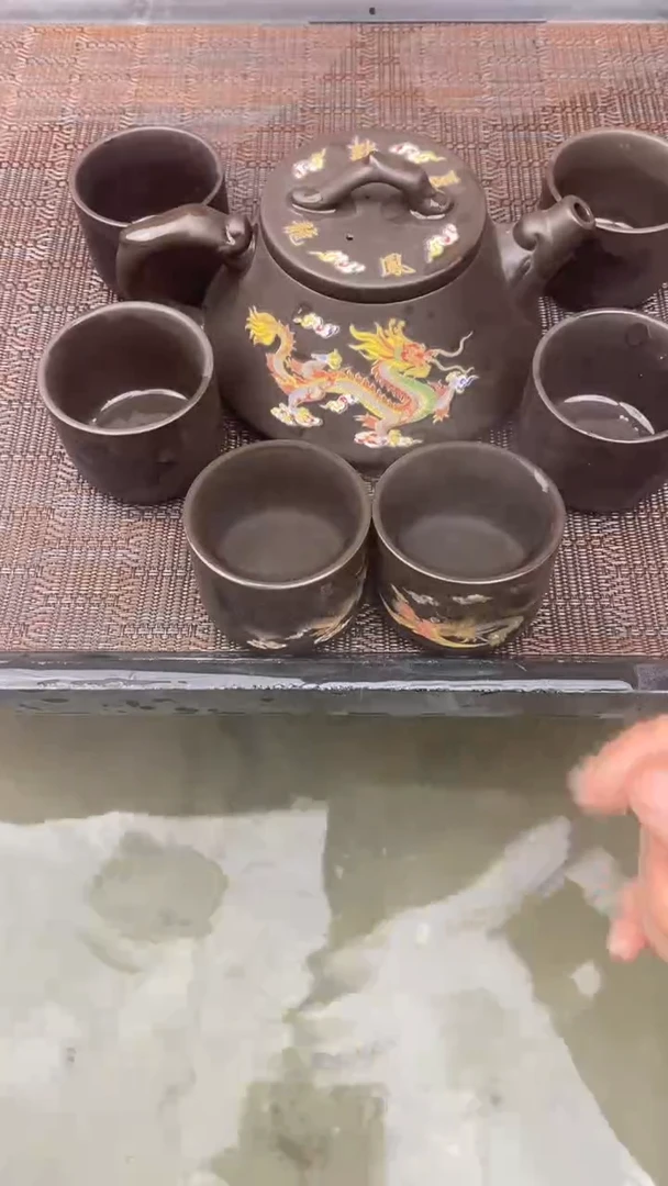 紫砂套装大容量380cc龙凤石瓢凤鸣壶  一壶六变色杯