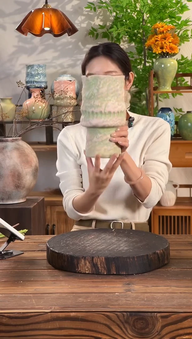 【苔点绿-褶皱花瓶】无孔水培桌面陶瓷花瓶干花鲜花客厅插花摆件