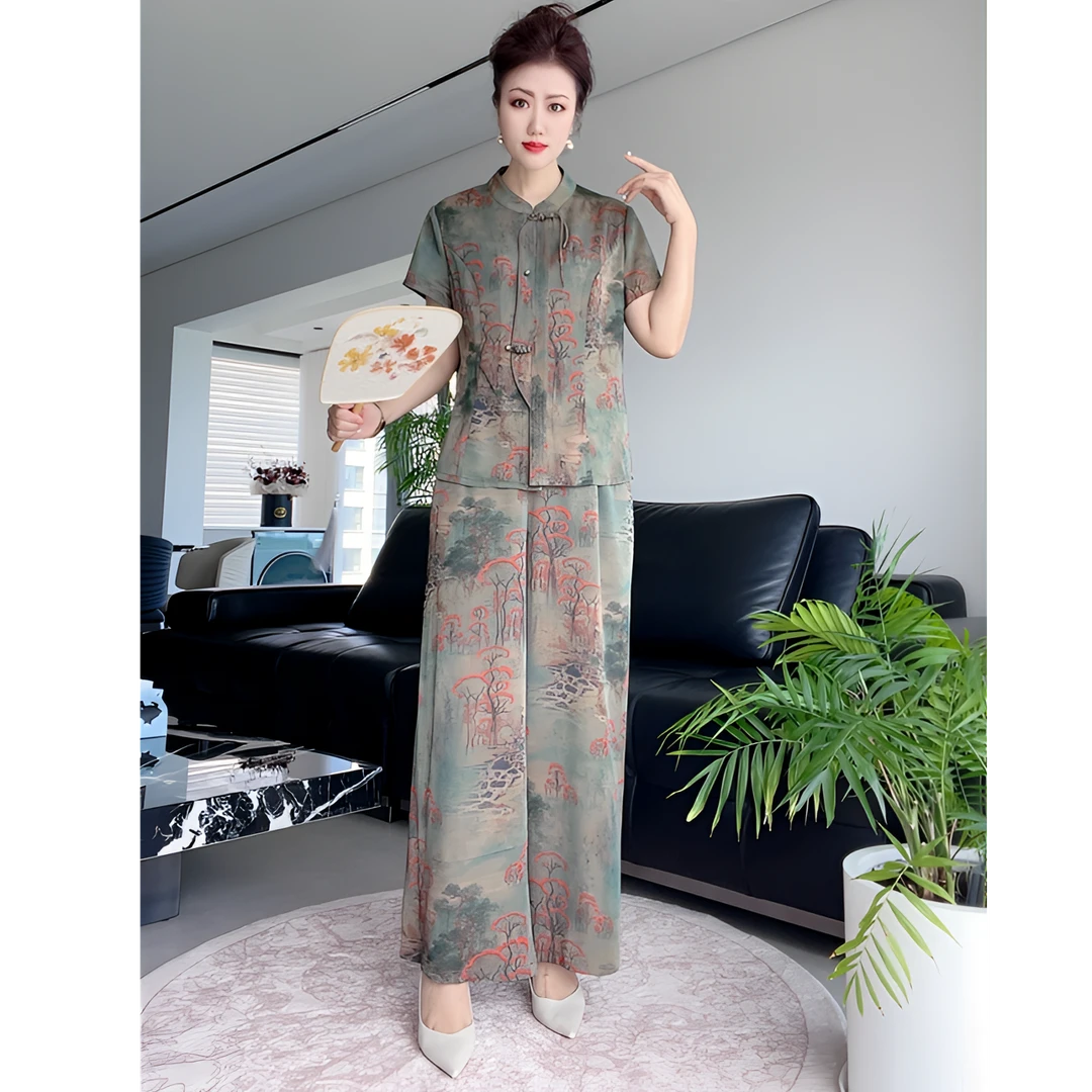 2025新款妈妈装新国风夏装时尚中老年女装洋气小衫上衣服套装812