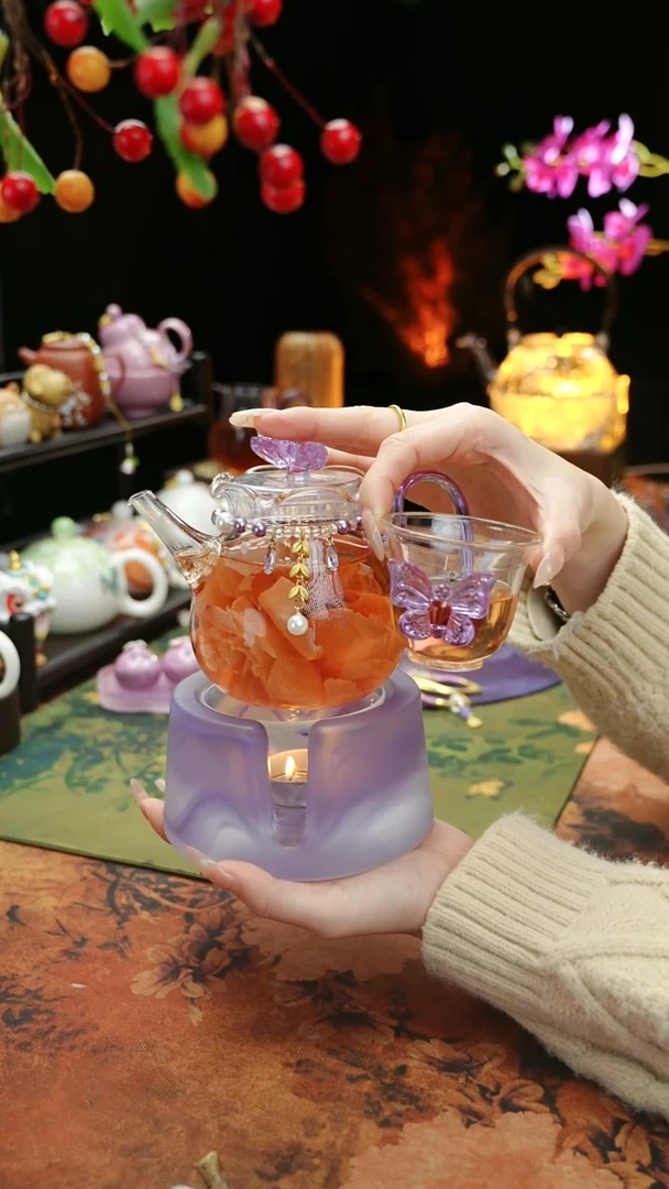 【闪购商品】紫色温茶台+茶壶+链子+杯子