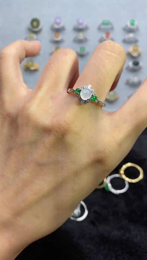 银S925镶嵌戒指翡翠1