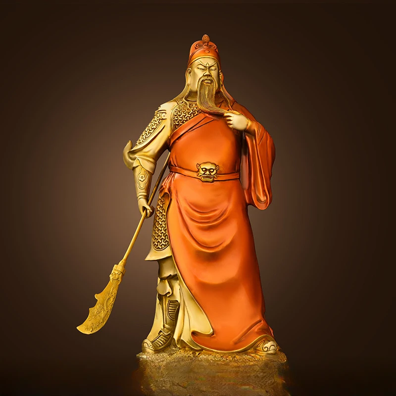 纯黄铜关公财神铜像摆件佛像大刀关羽关二爷武财神供奉工艺品彩铜