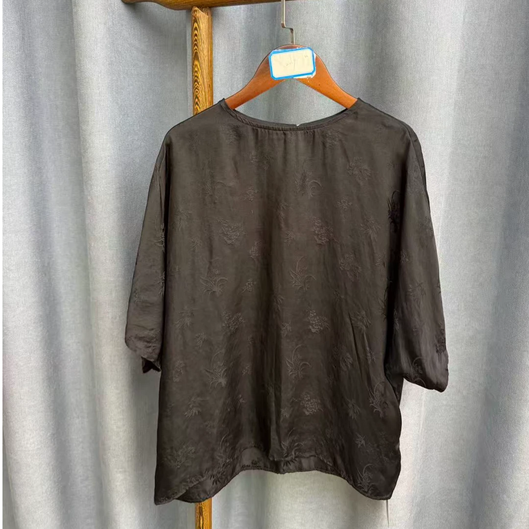 （瑕疵）秋季新款休闲时尚圆领桑蚕丝短袖上衣女Z119