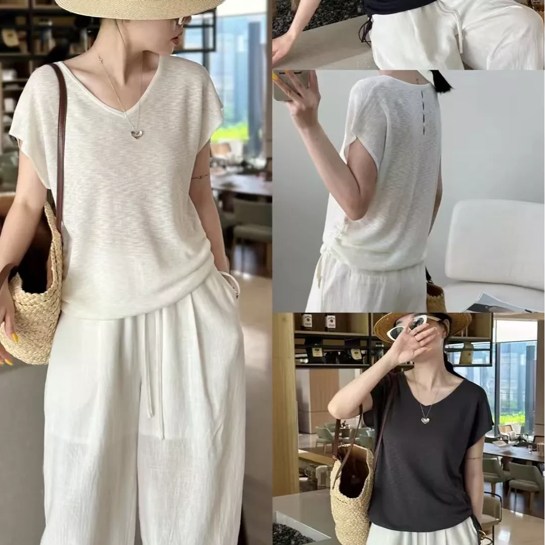 【小码】5220#夏新款后背3扣设计侧边抽绳显瘦上衣