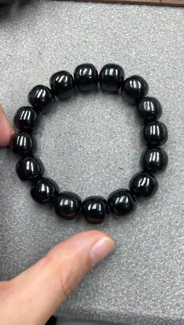 未镶嵌手串和田玉纯天然新疆塔县黑青14老型