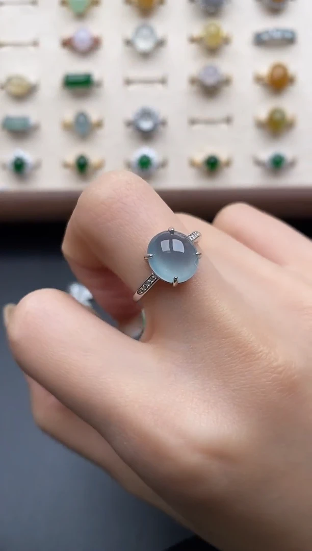 银S925镶嵌戒指翡翠萍****8一物一证一礼盒