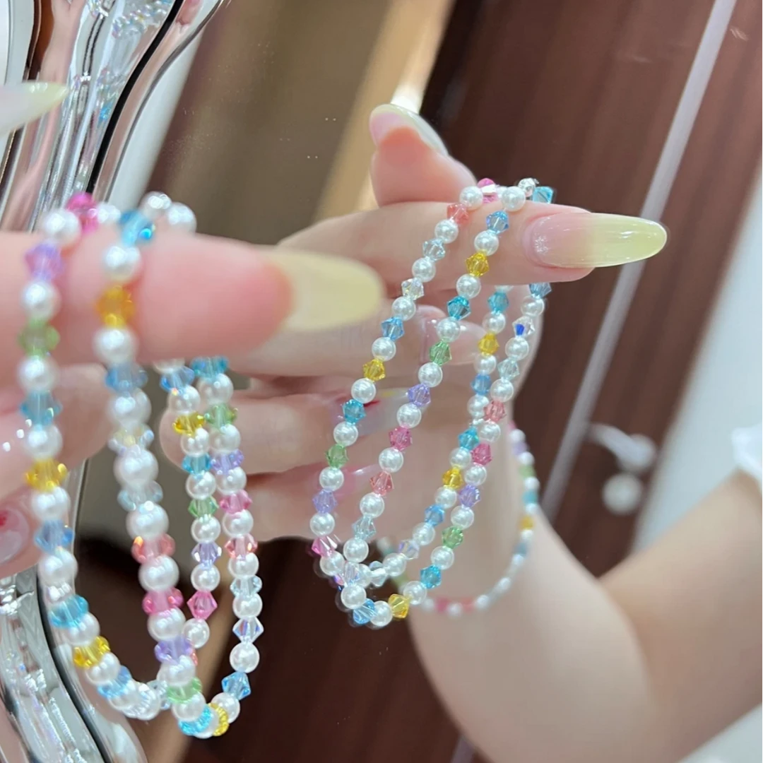 非金属仿水晶手链 彩虹糖华子手链手工气质百搭简约弹力清新甜美