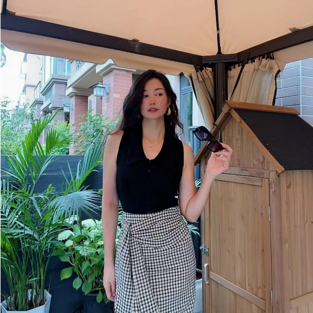 凉爽兰精天丝翻领v领背心Y119