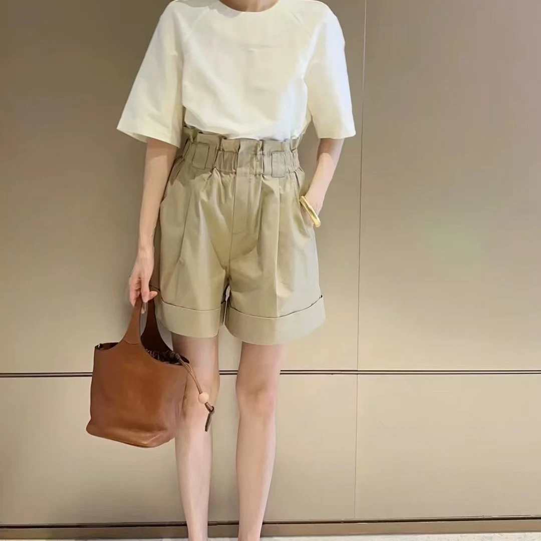 花苞短裤葡萄牙进口细斜纹棉 舒适百搭藏肉松紧中高腰短裤女-4122