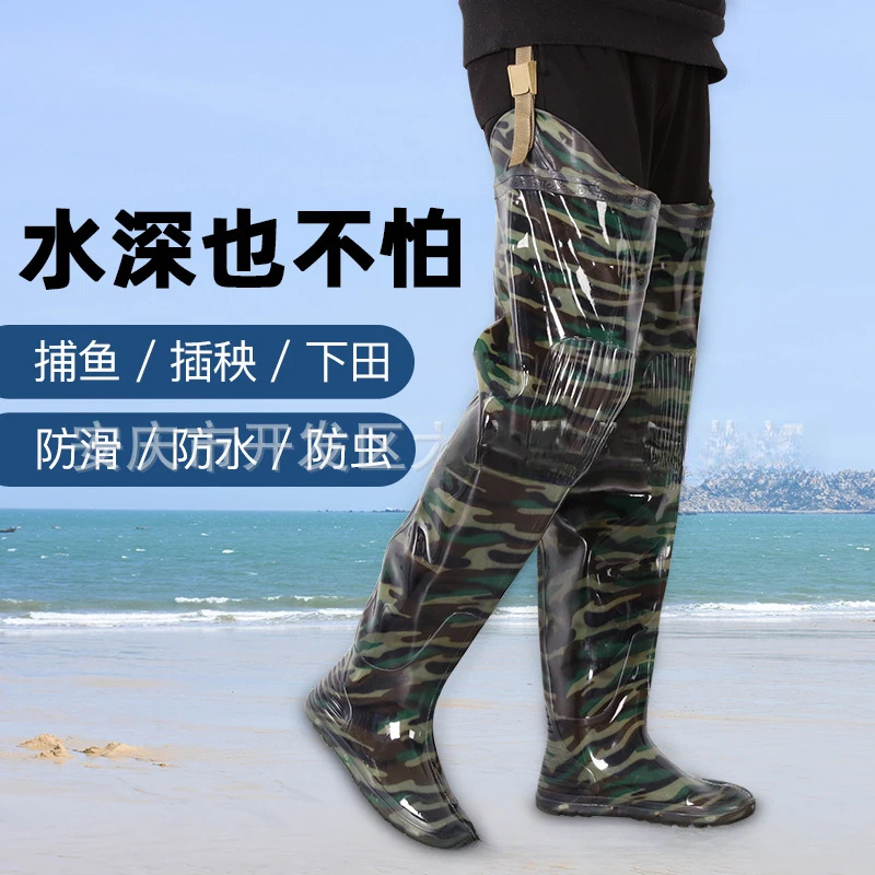 插秧鞋水鞋加厚连体下水裤半身钓鱼鞋男女雨鞋高筒雨靴过膝捕鱼插