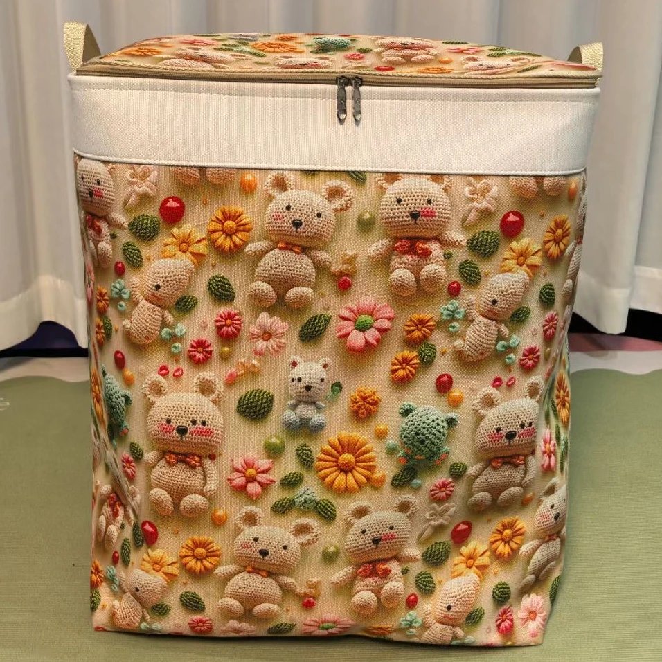 120L立体熊双拉链带钢圈带防潮盖大容量搬家收纳袋被子收纳箱