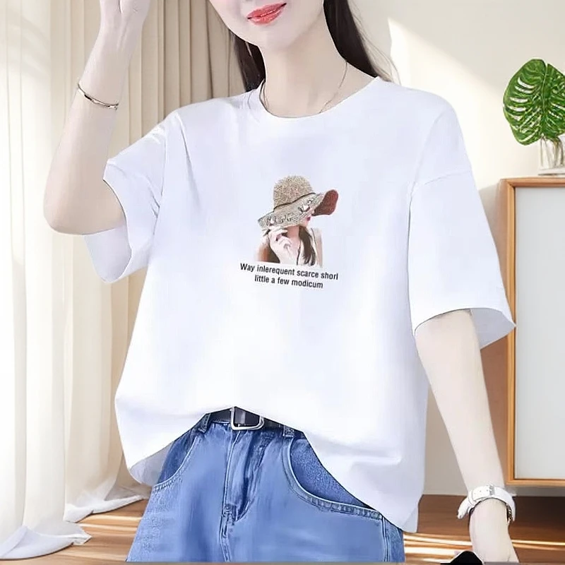 纯棉短袖t恤女夏季新款韩版宽松大码胖mm洋气正肩显瘦打底衫上衣