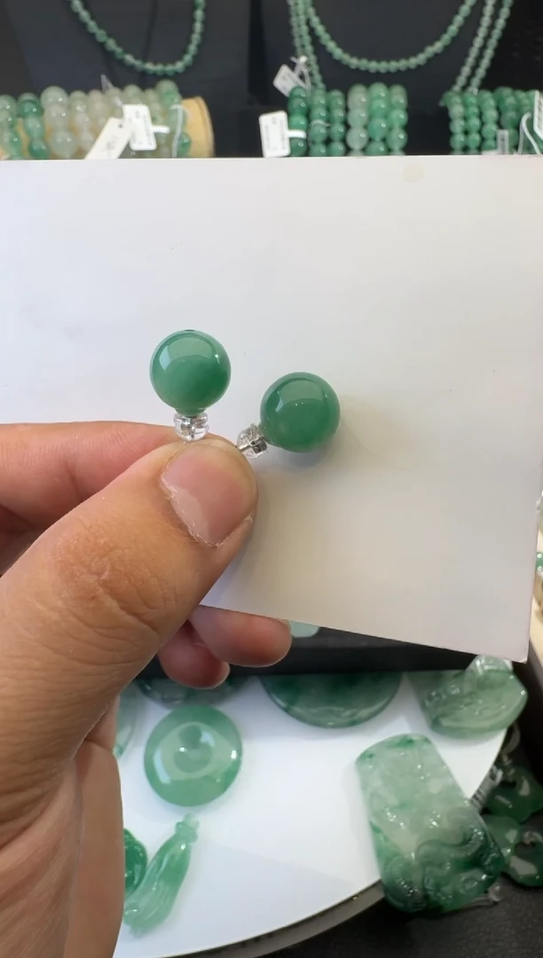 石英质玉银S925镶嵌耳钉111