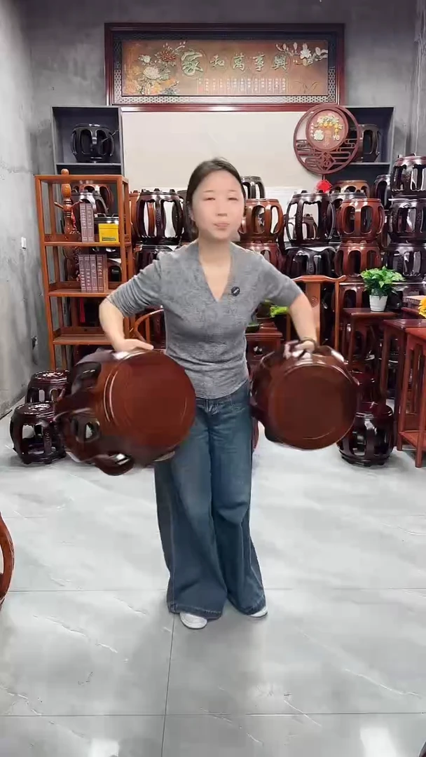 花梨木类家具胡桃色小号鼓凳4个＋1个大号鼓凳【共5个】