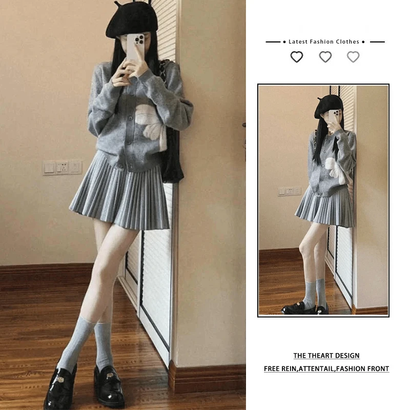 秋季穿搭一整套女2025新款时尚休闲针织开衫搭显瘦百褶裙两件套