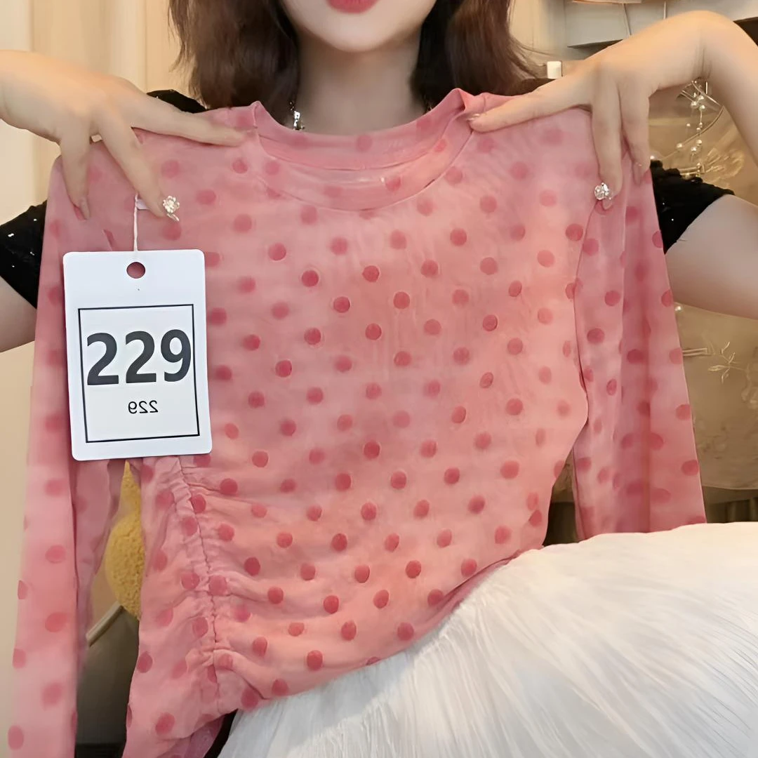 透气 波点夏季显白显瘦冰丝网纱防晒长袖