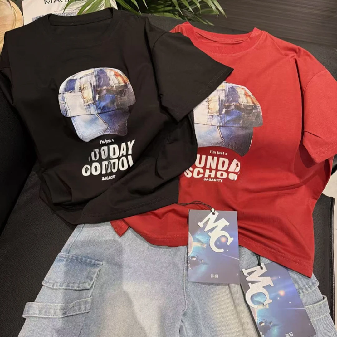 夏季012夏2025新款个性潮流印花短袖圆领时尚半袖T恤