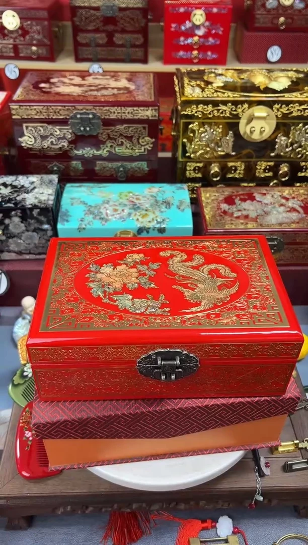 23厘米双层掐丝螺钿镶嵌大红色凤凰牡丹