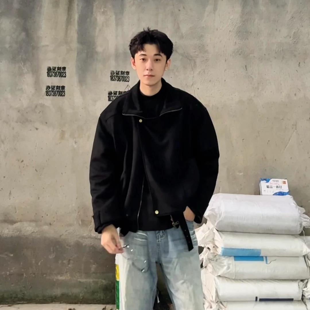 短宽版型复古cleanfit棉衣棉服休闲情侣机车立领宽松潮流棉袄