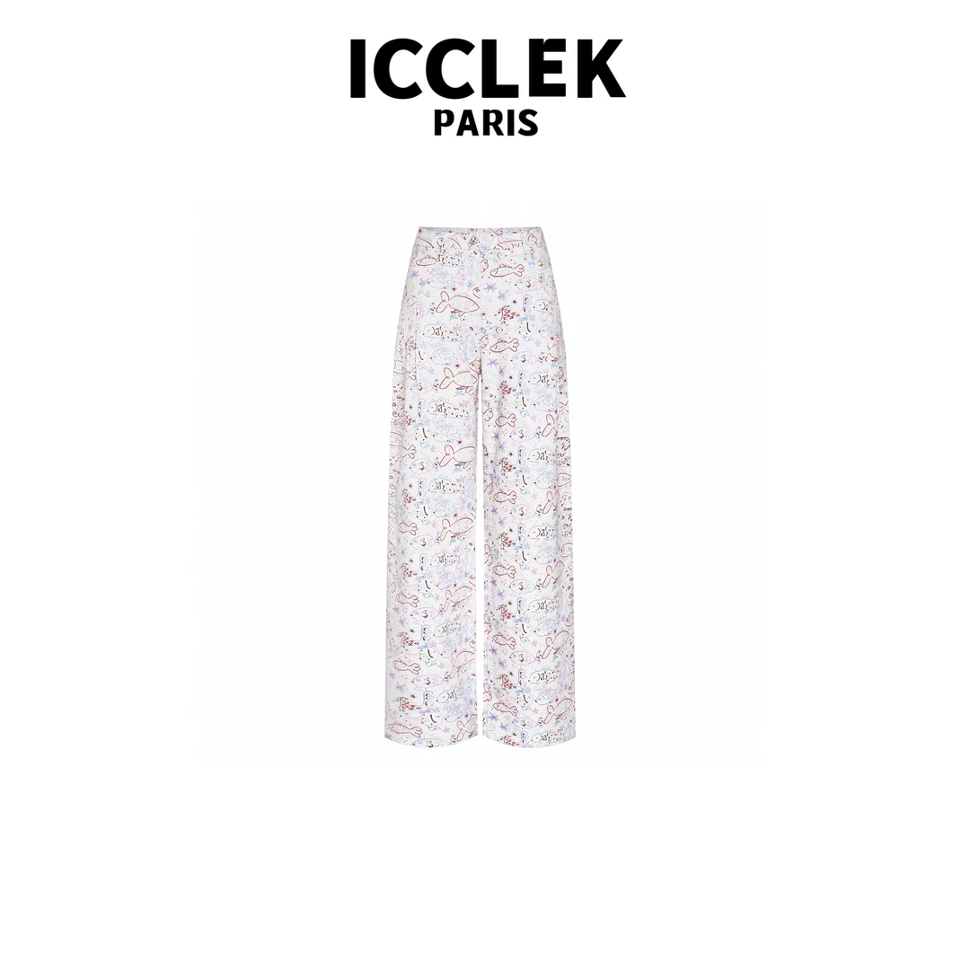 高腰直筒小鱼印花牛仔裤春夏百搭宽松休闲气质显瘦通勤裤子 -5257