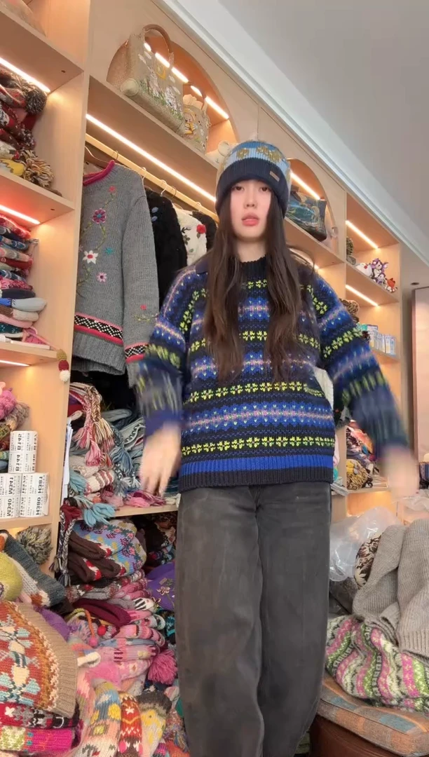 羊毛蓝色星空套头毛衣