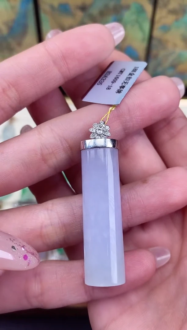 吊坠(不含链)18K金镶嵌翡翠无事柱18K金扣镶嵌@@CMT1609-18