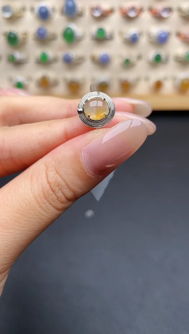 银S925镶嵌戒指翡翠一物一证一礼盒