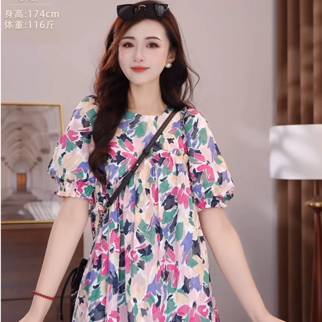 AMASS/阿玛施泡泡袖时尚洋气碎花法式宽松连衣裙5500388-2A24165