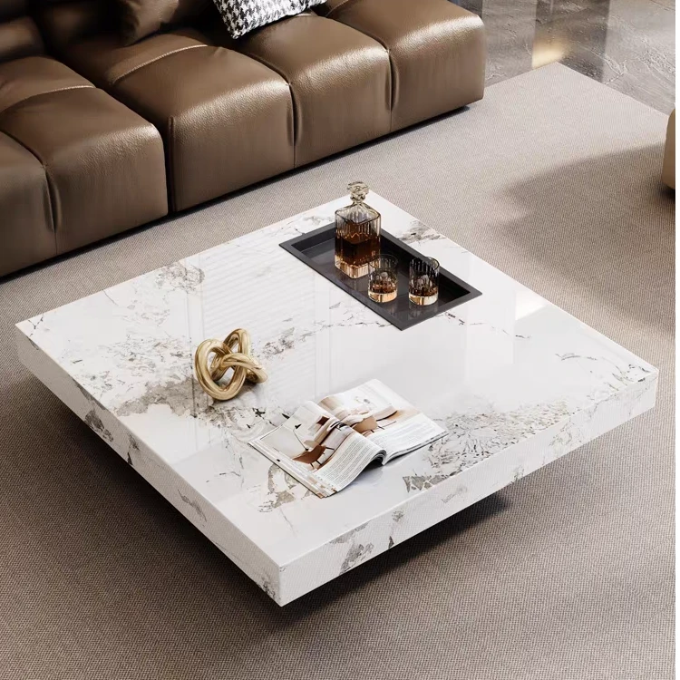 意式极简石茶几组合客厅大小户型多抽储物家用方形茶几泡茶桌608