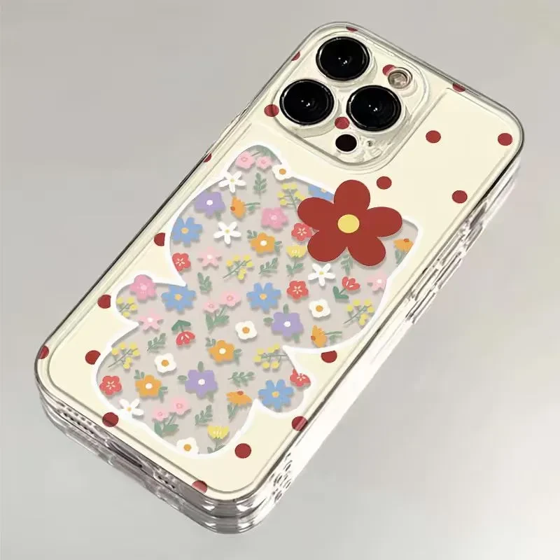 波点花花熊适用iPhone13手机壳华为荣耀透明VIVO创意OPPO小米一加