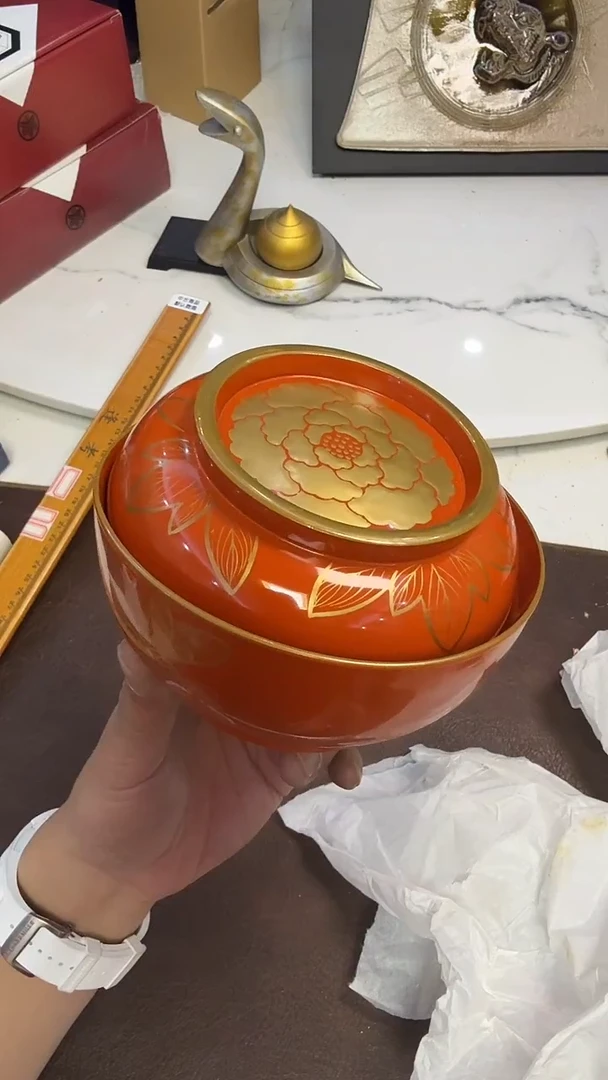 161木胎大漆高金碗