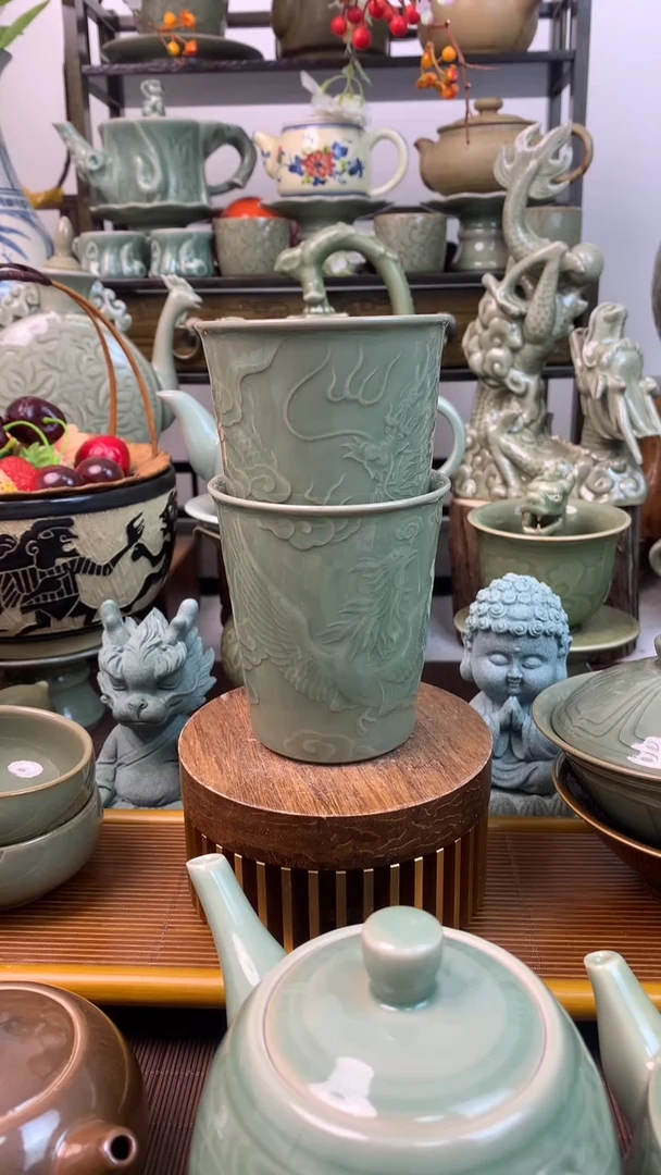 【闪购商品】耀州窑  龙凤可乐杯一对