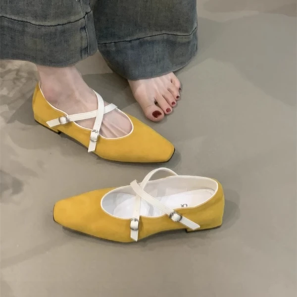 LBJ-E631仙女风粗跟拼色交叉扣玛丽珍鞋女2025新款跟高2.5cm单鞋