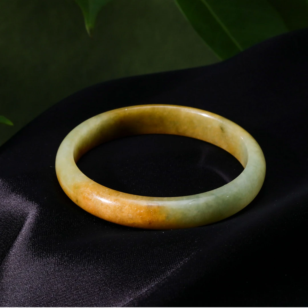 【意婵】《汐花镯》天然典藏级缅A黄加绿翡翠手镯-915534