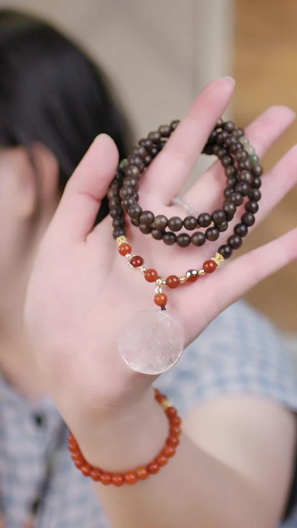 （三圈紫奇楠0.6项链+白水晶扎基）