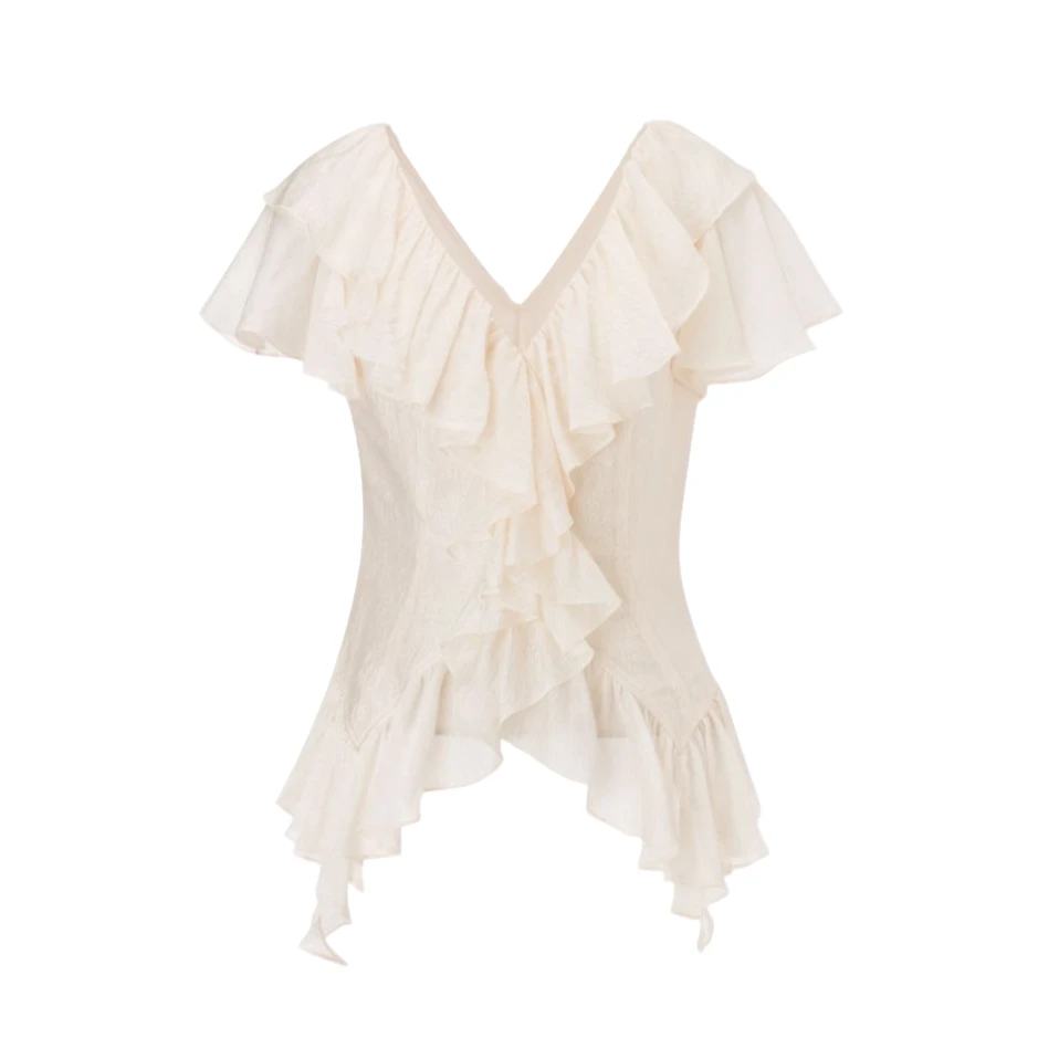 【MONSTERMING】新品25春夏花边V领上衣