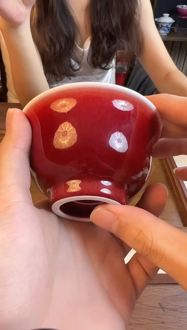 问青坊纯手工单色釉郎红压手杯