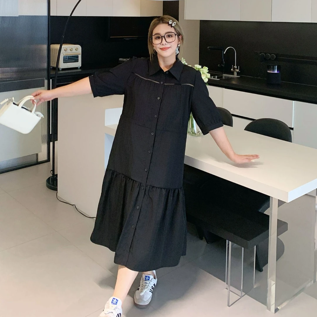 媛子大码polo领鱼尾裙法式高级感设计款夏季简约通勤高档连衣裙