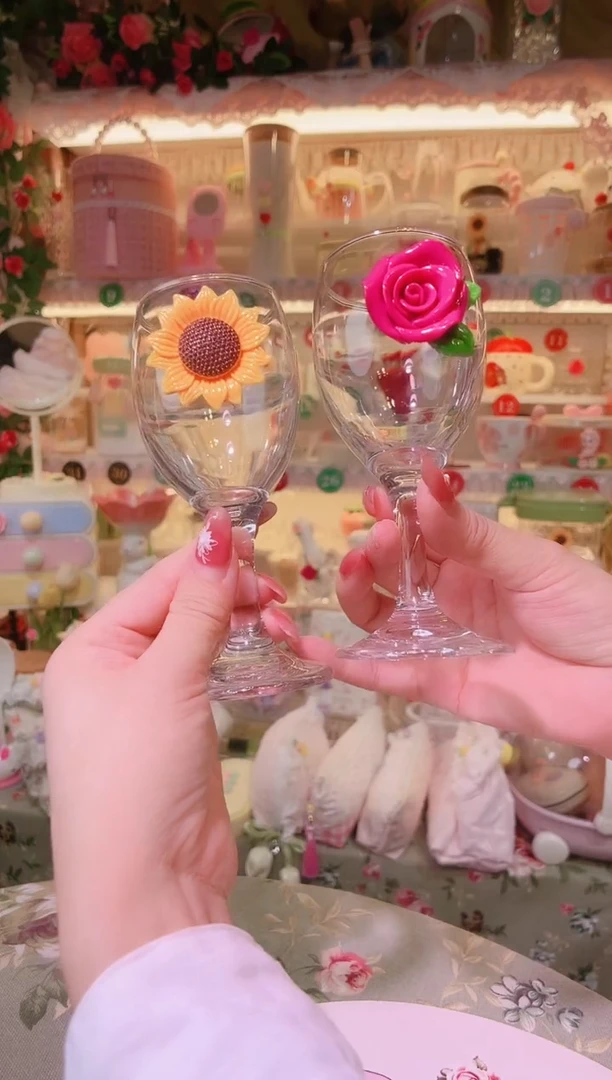 花朵高脚红酒杯——手工制作品质好！