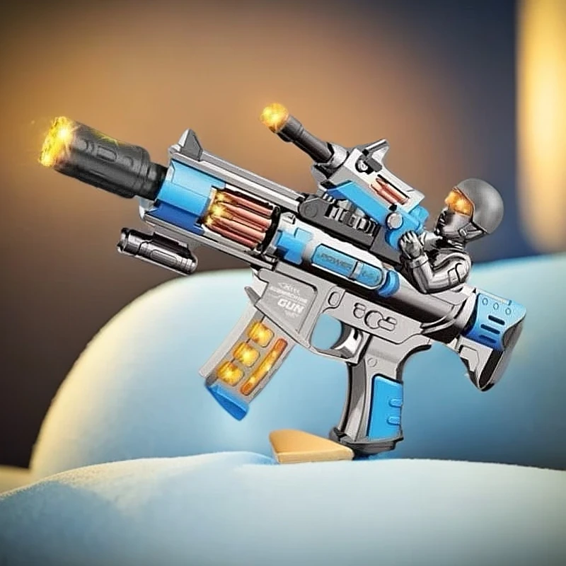 3-6岁男孩儿童电动玩具枪声光震动旋转逼真喷雾炫酷冲锋枪玩具