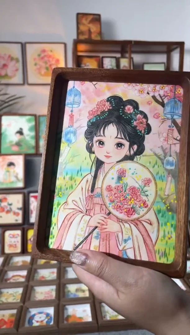 【闪购商品】国画【团扇女孩】手绘国画摆台