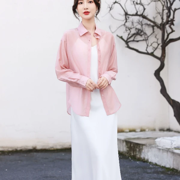 纯色春夏莱赛尔衬衫夏季百搭设计感防嗮衬衣长袖薄款气质