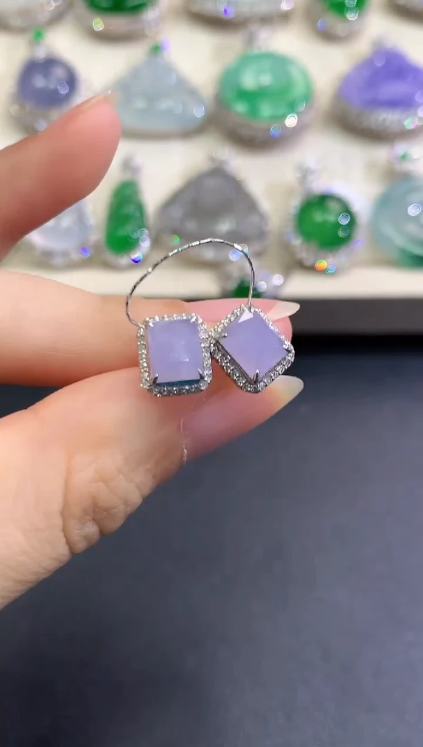 【闪购商品】翡翠耳饰18K金镶嵌B58 紫货有色差