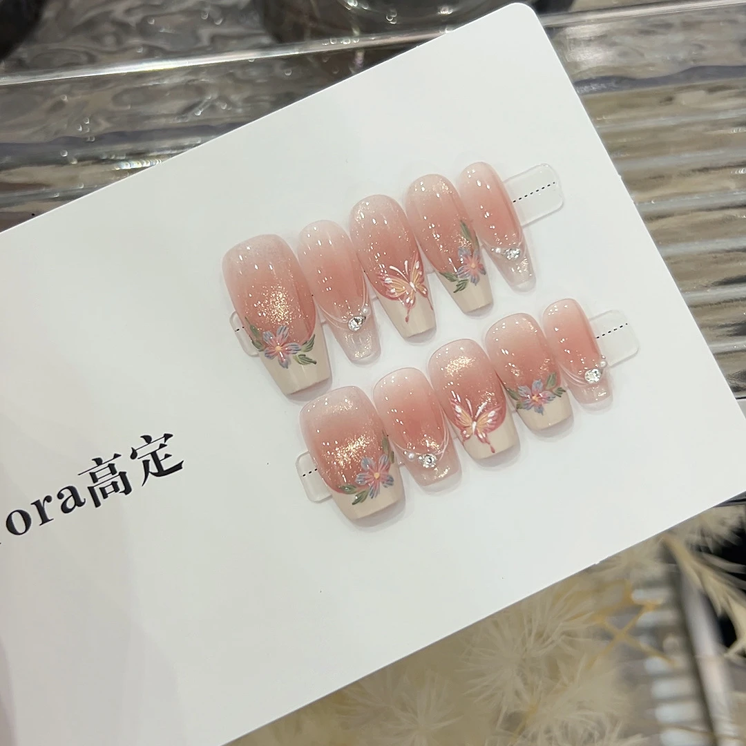 【落樱花蝶.立体雕花气质美甲】2025新款原创设计师款纯手工穿戴甲