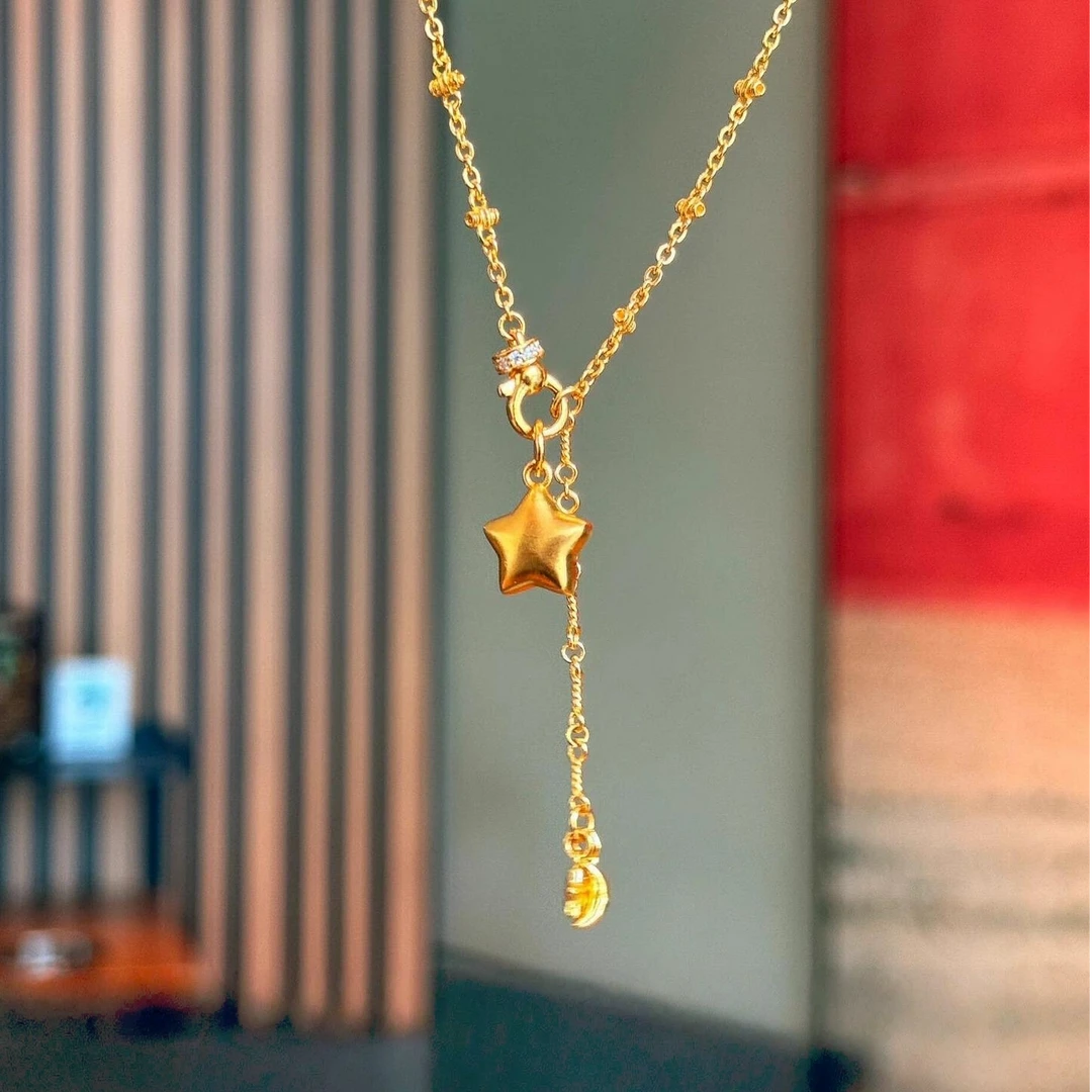 铜合金项链 超闪金色星星项链轻奢小众设计高级感精致百搭锁骨链