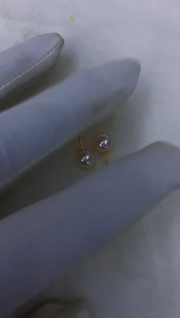 18K金镶嵌akoya耳钉海水珍珠7-7.5mm