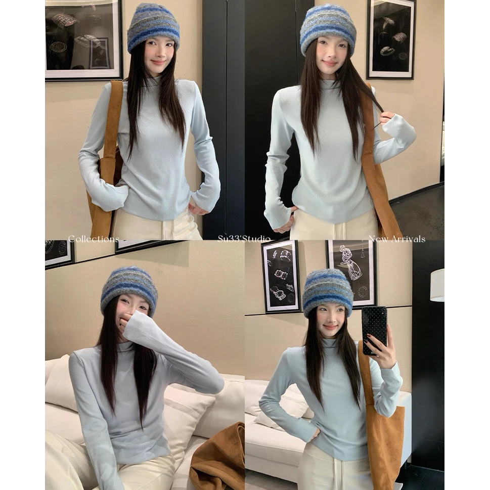 秋冬百搭韩版ins时尚半高领修身显瘦长袖T恤女打底衫