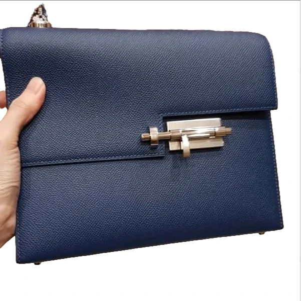99新 Hermes/爱马仕 插销包23午夜蓝银扣Z刻单肩包时尚女士大号